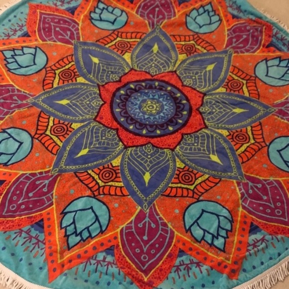 Pura Vida Beach Mandala Round Towel, boho beach towel, bohemian decor - Picture 5 of 6
